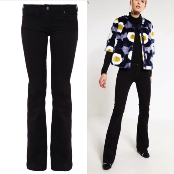 7 FOR ALL MANKIND Flynt Velvet Velour Pants Black Bootcut Flare Mid High Rise - Picture 10 of 10